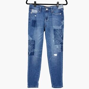 White House Black Market Girlfriend Jeans Floral Patchwork Distressed Denim 00